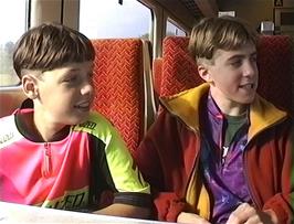 Eliot and Chris on the first train to London